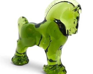 Imperial Glass Green Glass Clydesdale Horse