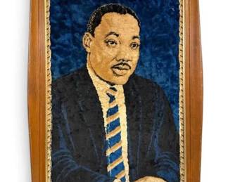 Vintage Martin Luther King Jr. Velvet Wall Hanging Portrait in Wooden Frame