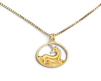 14k Gold Unicorn Pendant Box Chain Bracelet 2.45g Total