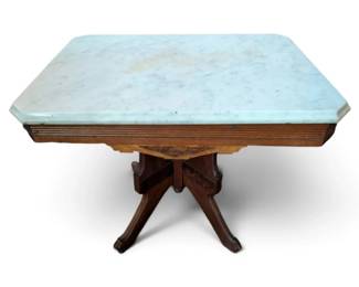 TwoPiece Marble Top Side Table with Wooden Base