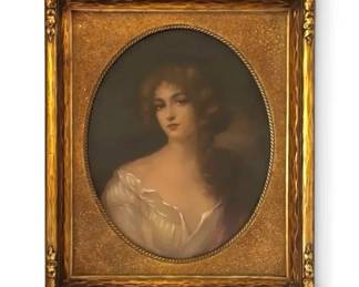 Vintage Portrait of Nell Gwynne in Ornate Gold Frame 19 x 22