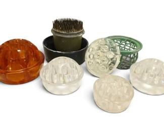 Vintage Glass, Metal Plastic Flower Frogs