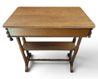 Vintage TwoTier Wooden Side Table w Drawer SpoolTurned Legs