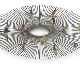 MCM Brass Birds in Flight Sunburst Wall Sculpture