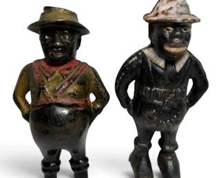 Pair of Antique Cast Iron Sharecropper Coin Banks