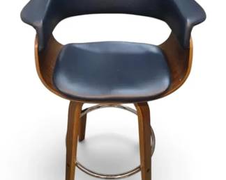 MCMStyle Bentwood Swivel Barstool with Faux Blue Leather