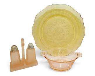 Yellow Depression Glass 11 Plate, Pink Glass Bowl, More