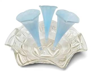 Blue Opaline Clear Glass Epergne