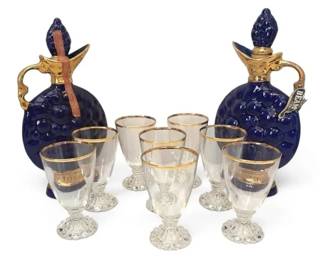 1963 Jim Beam Cobalt Blue Gold Grape Decanter Set