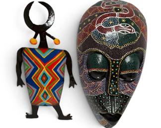 Handmade Bali Wooden Mask Painted Metal Figure