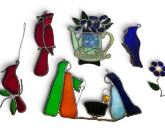 Stained Glass Nativity Scene, Birds, Picture Frame