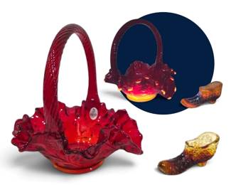 Fenton Amberina Glass Basket Shoe GLOWS