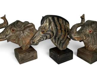 HandCarved Wooden Zebra Elephant Statues