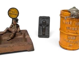 Vintage Ice Cream Maker Bank, Ashtray, Foundry Plaque