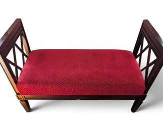 Wooden Entryway Bench with Red Upholstered Covering