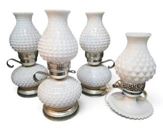 4 Milk Glass Hobnail Lamps