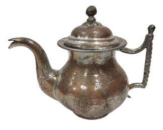 HEAVY EASTERN TIN WASHED COPPER TEAPOT