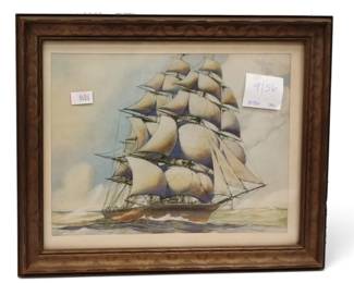 SMALL OFFSET LITHOGRAPH PRINT OF A SAILING SHIP