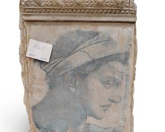 DECORATIVE PLASTER PLAQUE WITH TRANSFER OF YOUNG MICHELANGELO