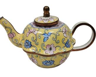 HAND PAINTED & ENAMELED BRASS MINI TEAPOT
