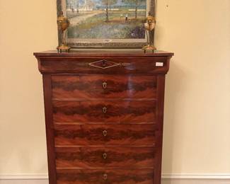 Antique Biedermeier Tall Chest of Drawers/Chiffoniere, Flame Mahogany 