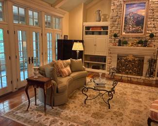 vintage Kreiss Monterey glass and wrought iron coffee table