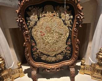 19th C. French Carved Aubusson Screen 