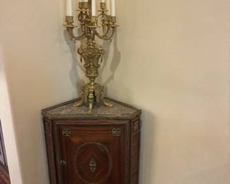 18th century Russian guilt metal mounted matching corner cabinets