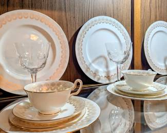 Wedgwood Persephone 1950s, china set and crystal goblets