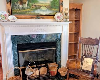 Gorgeous oil painting, baskets, rocker