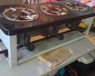 #121 Vintage 3-burner kerosene cook stove $75.00