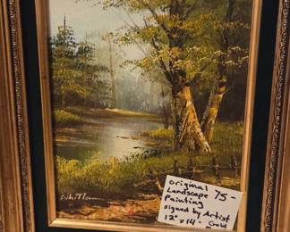 #59 Original Landscape painting signed by artist Whitlam gold frame 12x14 $75.00