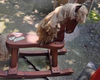 #127 Vintage wooden rocking horse 24x10x22 $40.00
