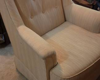 #45 Disque Furniture Corporation cream stripped chair swivel and rocks (as-is some stains underneath) $45.00