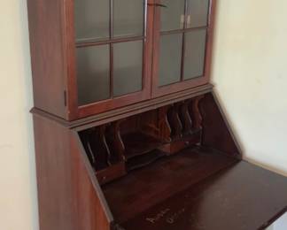 #11 Vintage Secretaries Bureau Bookcase 2 door with key, 3 drawers 33x17x72 (as-is finish) $125.00