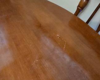 #20 Wood kitchen table with 6 chairs (as-is finish issues) 42 round (pair 10" leafs) 30" high $110.00
