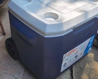 #114 Coleman 50 Quart/ 84 cans Wheeled cooler $35.00