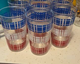 #145 Vintage Anchor Hocking Betsy Ross Red and Blue Pitcher and glass set $20.00
