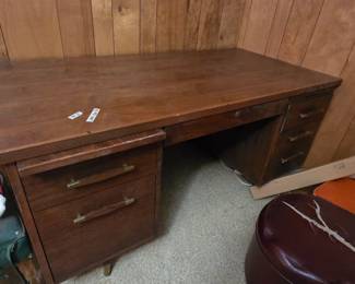 #67 Large wood desk with 6 drawer and 2 writing pull outs (as-is finish issues) $45.00