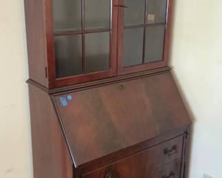 #11 Vintage Secretaries Bureau Bookcase 2 door with key, 3 drawers 33x17x72 (as-is finish) $125.00
