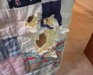#57 Quilt with tears 76x63 (as-is hole and tears) $35.00