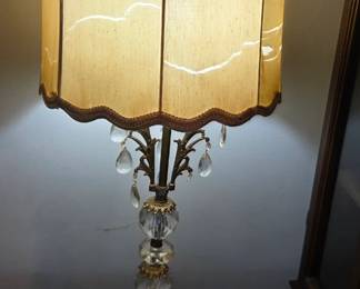 #8 Pair of end table lamps glass an metal 37" (as-is shade, one lamp has arm broken off) $55.00