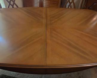 #15 Lenoir Furniture Company dining table with one leaf 6 chairs 61" (+12)x42x30 (one captain of the 6) $225.00
