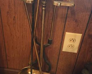 #33 Vintage Metal Fireplace Tools and stand 5 piece set gold finish $45.00
