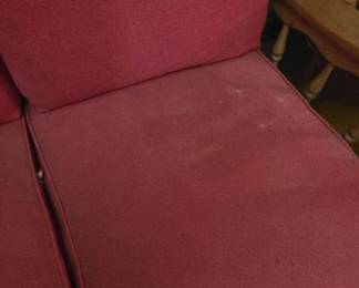 #70 Vintage wood and vinyl red sofa 68" (as-is finish) $35.00