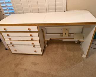 Sewing/ crafting expandable table with 6 drawer roll out portable chest