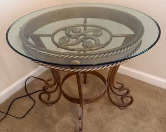 Round Glass top and iron side table