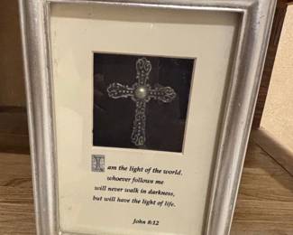 Framed Religious Cross Wall Art with John Scripture