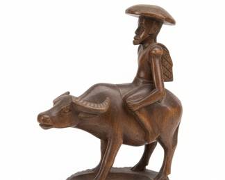 Philippine HandCarved Narra Wood Carabao and Farmer Sculpture