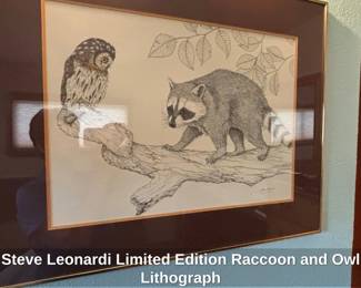 Steve Leonardi Limited Edition Raccoon and Owl Lithograph third image